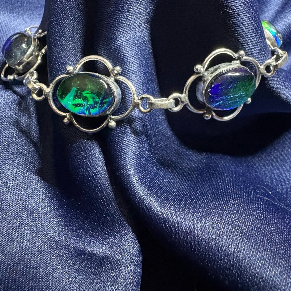 Bracelet Australian Opal Silver Adjustable Colorful Bold Statement - Picture 6 of 6